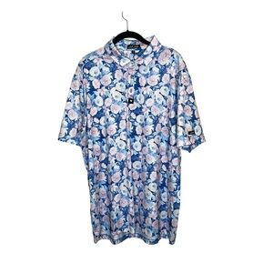 BAD BIRDIE Pink/Blue Floral Coachella Polo Shirt